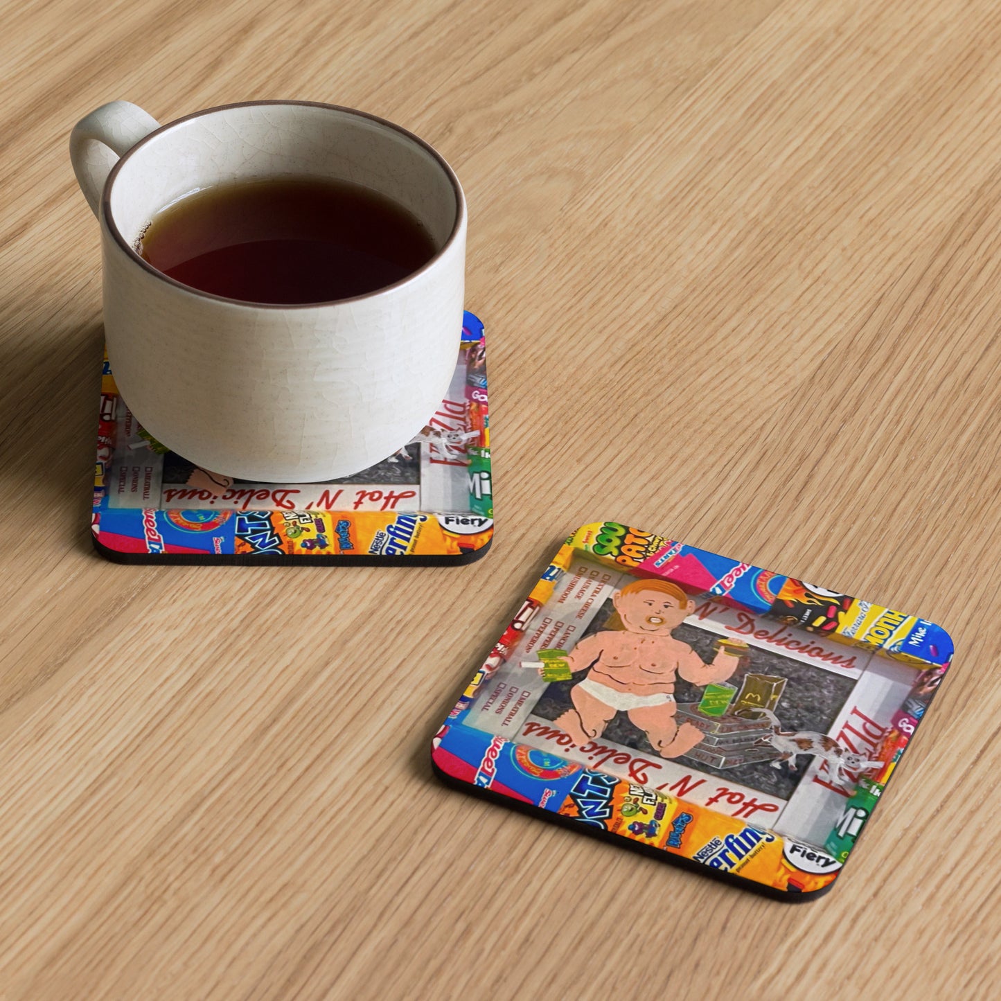 smoking baby candy wrapper cork-back coaster